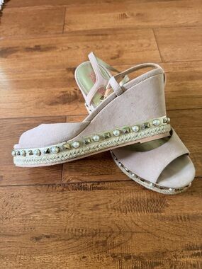 Lilly Pulitzer Blush Pearl & Gold Stud Espadrille Wedges